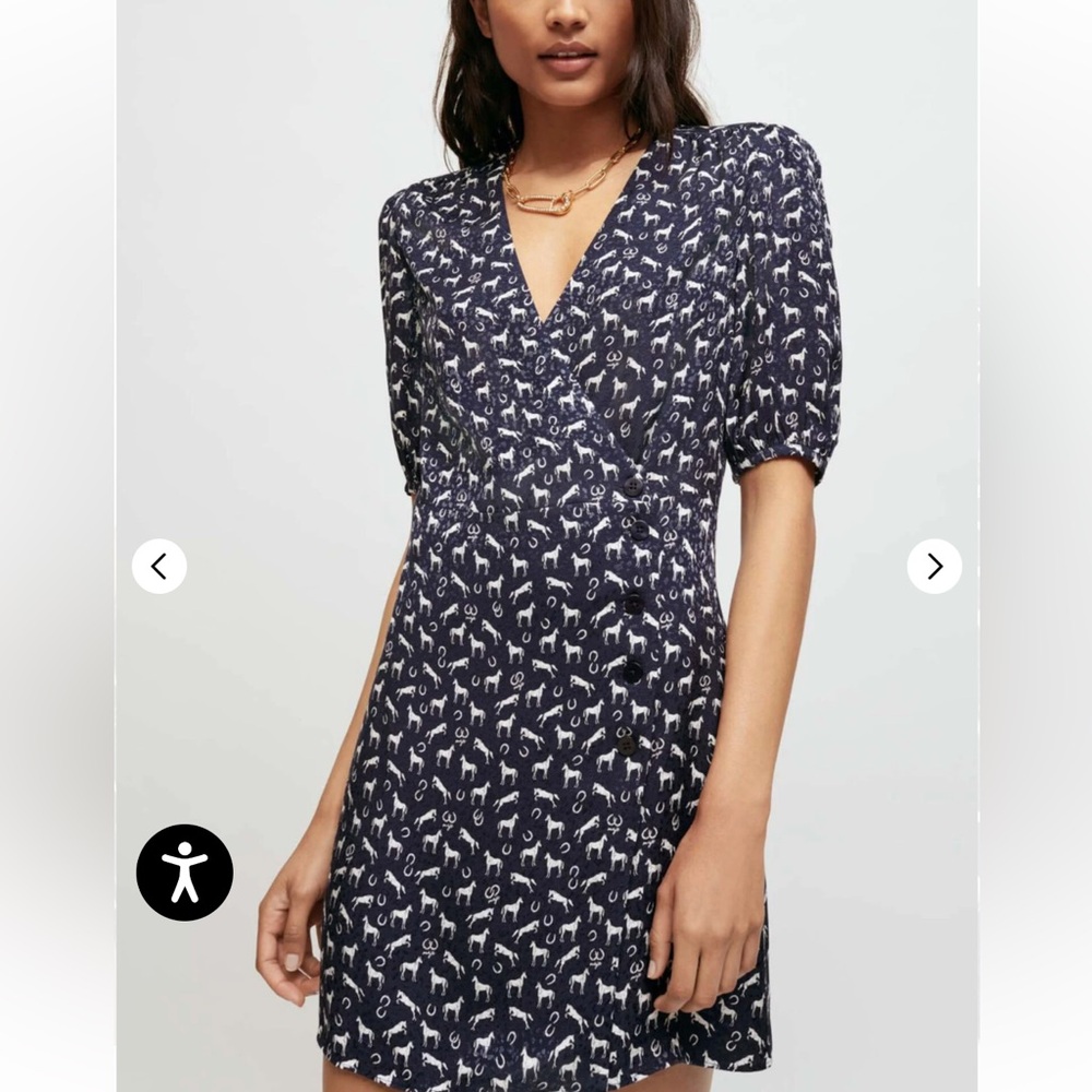 Maje horse print jacquard Navy and White Patterned Mini Dress
